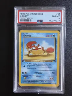 PSA 8 Krabby 51/62 Fossil 1st Edition Regular Pokemon Vintage - Image 3