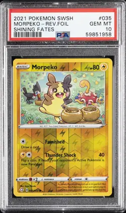 2021 POKEMON SWORD & SHIELD SHINING FATES #035 MORPEKO-REVERSE FOIL PSA 10 - Image 1