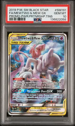 2019 POKEMON SM BLACK STAR PROMO #SM191 FULL ART/MEWTWO & MEW GX PSA 10 - Image 1