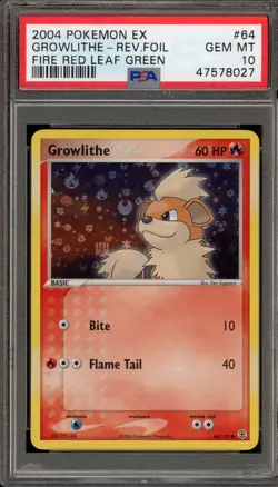 Pokemon Growlithe EX Fire Red & Leaf Green Reverse Holo #64 PSA 10 Gem Mint - Image 1