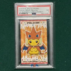 2015 Pokemon JPN XY Promo Poncho Pikachu Mega Charizard Y Business Card PSA 7 - Image 1