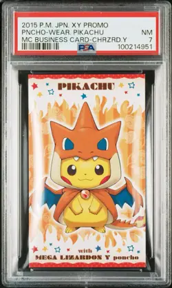 2015 Pokemon JPN XY Promo Poncho Pikachu Mega Charizard Y Business Card PSA 7 - Image 3