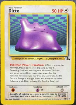 Pokemon TCG Ditto 18/62 Fossil Set Unlimited Rare Vintage - Image 1