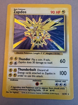 Zapdos 16/102 Holo 1999 Pokemon TCG Base Set Unlimited Rare Heavily Played HP - Image 1