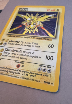 Zapdos 16/102 Holo 1999 Pokemon TCG Base Set Unlimited Rare Heavily Played HP - Image 4
