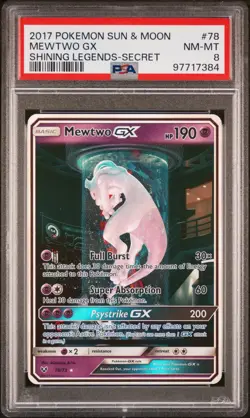 PSA 8 Mewtwo GX 78/73 Pokemon Sun & Moon Shining Legends Secret Rare NM-MT - Image 1