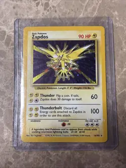 Pokemon TCG Zapdos Base Set Holo Rare Card 1999 Unlimited, 16/102, Vintage WOTC - Image 1