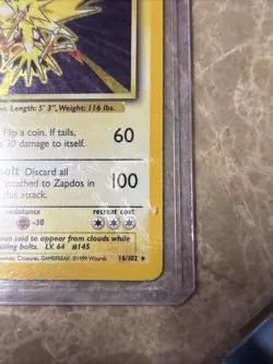 Pokemon TCG Zapdos Base Set Holo Rare Card 1999 Unlimited, 16/102, Vintage WOTC - Image 3