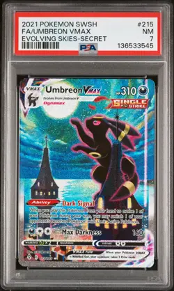 2021 Pokemon SWSH Evolving Skies Secret #215 FA Umbreon VMAX PSA 7 near MINT - Image 1