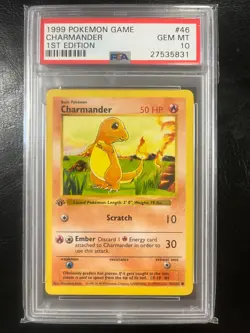 Pokemon Cards - PSA 10 1st Edition Shadowless Charmander 46/102 Base Set GEM MT - Image 1