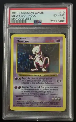 1999 Pokemon Mewtwo Base Set Holo Shadowless #10 PSA 6 - Image 1