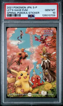 2021 POKEMON JPN S PROMO STICKER LET'S HAVE FUN! SPRING, POKEKA PSA 10 - Image 1