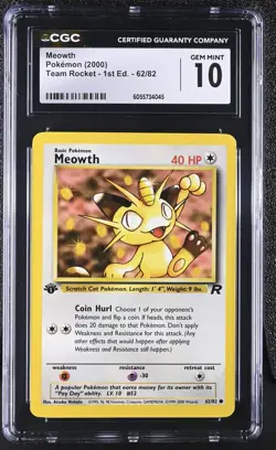 2000 Pokemon Rocket MEOWTH 62/82 1st Edition PSA CGC 10 - Image 1