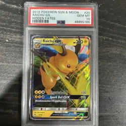 2019 Pokemon Sun & Moon Raichu GX Hidden Fates #20 PSA 10 - Image 1