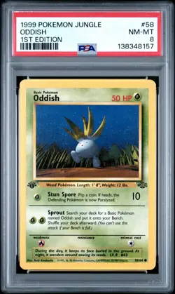 1999 Pokemon Jungle 1st Edition Oddish 58 FRESHLY GRADED PSA 8 NM-MINT - Image 1
