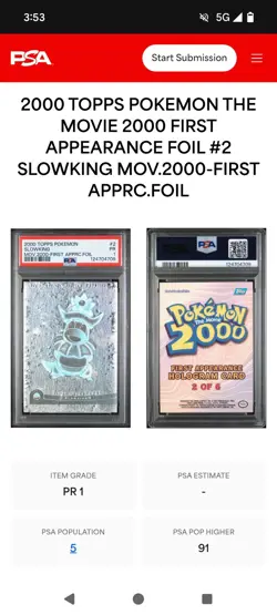 Slowking Topps Pokemon 2000 The Movie First Appearance Hologram. PSA 1. Pop 5. - Image 1