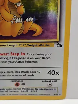 Dragonite 4/62 Fossil Holo Unlimited Vintage Pokemon Card HP - Image 4