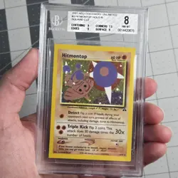Hitmontop Square Cut Error Miscut Neo Discovery Holo Pokemon Card BGS 8 NM/Mint - Image 1