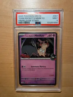 2025 POKEMON DRI EN-DESTINED RIVALS PRERELEASE-STAFF TEAM ROCKET'S MIMIKYU PSA 9 - Image 1