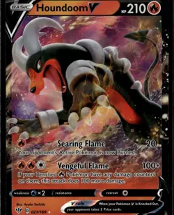 Houndoom V Ultra Rare SWSH03: Darkness Ablaze 021/189 Fire Pokemon Card - Image 1