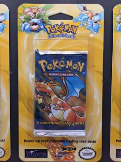 1999 POKEMON BASE UNLIMITED CHARIZARD, BLASTOISE, VENUSAUR BLISTER PACK - FRAMED - Image 3