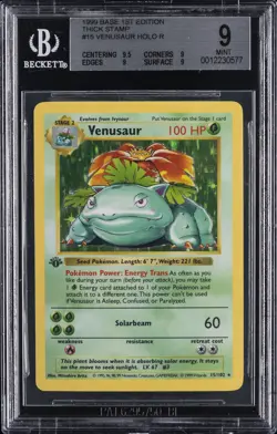 1999 POKEMON BASE SET 1ST ED THICK STAMP - HOLO - R #15 VENUSAUR BGS 9 - Image 1