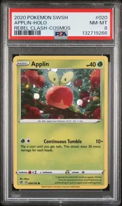 APPLIN HOLO #020 PSA 8 • 2020 POKEMON SWORD & SHIELD REBEL CLASH COSMOS - Image 1