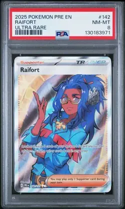 2025 POKEMON RAIFORT PRE EN PRISMATIC EVOLUTIONS ULTRA RARE #142/ 131 PSA 8 - Image 1