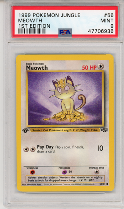 1999 POKEMON JUNGLE MEOWTH 1ST EDITION - PSA 9 - #56 56/64 MINT GENUINE - Image 1
