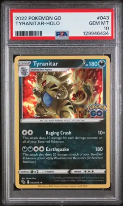 2022 Pokemon Go Tyranitar-Holo #043 GEM MT PSA 10 Pop 93 Holo Rare - Image 1