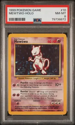 1999 POKEMON GAME BASE SET #10 MEWTWO-HOLO PSA 8 NM-MT - Image 1