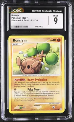 CGC 9 MINT Bonsly 2007 Diamond & Pearl 71/130 Pokemon Card - Image 1