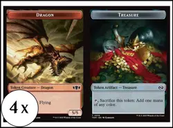 MTG - 4 x Dragon (0014) (5/5) (Flying) / Treasure Token - Tarkir - Playset 4x x4 - Image 1