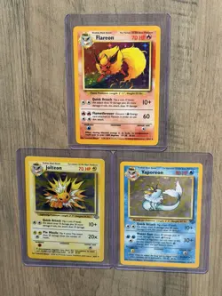 Pokemon TCG 3 Card Holo Lot - Flareon (No Symbol) + Jolteon + Vaporeon WOTC - Image 1