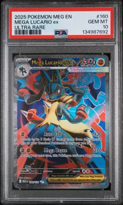 PSA 10 MEGA LUCARIO EX ULTRA RARE FULL ART #160 2025 POKEMON MEG MEGA EVOLUTIONS - Image 1