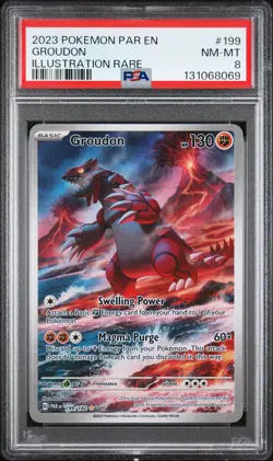 2023 POKEMON PAR EN-PARADOX RIFT ILLUSTRATION RARE #199 GROUDON PSA 8 - Image 1