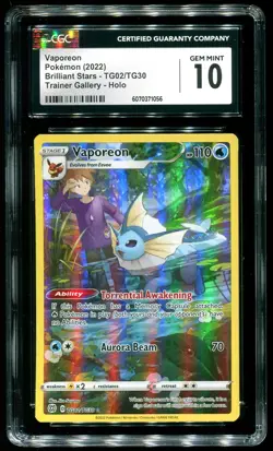CGC 10 Vaporeon Full Art Brilliant Stars 2022 Pokemon Card #TG02 - Image 1