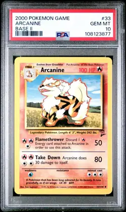 Pokemon Base Set 2 Arcanine 33/130 PSA 10 - Image 1