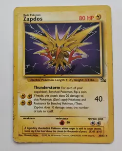 Rare Pokemon Card Zapdos 30/62 Original Non-Holo Fossil Set, WOTC - Image 1