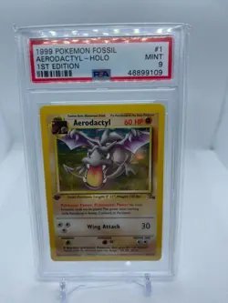 1999 Pokemon Fossil AERODACTYL #1 Holo 1st Edition PSA 9 MINT - Image 1