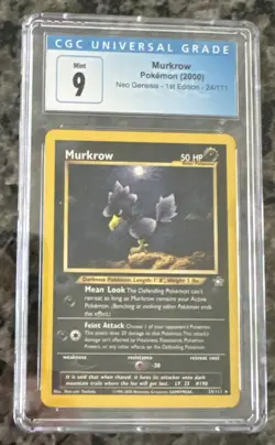 CGC 9 1st Edition Pokemon Murkrow (2000) Neo Genesis 24/111 Rare BLUE LABEL! - Image 1