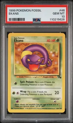 1999 Pokemon Unlimited Fossil # 46 Ekans PSA 10 Card GEM MINT! Trusted Seller! - Image 1