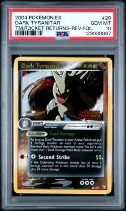 2004 POKEMON EX TEAM ROCKET RETURNS #20 DARK TYRANITAR-REVERSE FOIL PSA 10 - Image 1
