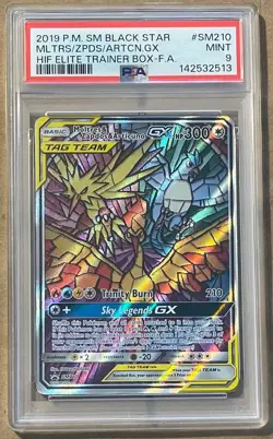 2019 Pokemon Stained Glass Tag Team Moltres, Zapdos, Articuno SM210 PSA 9 Mint - Image 1