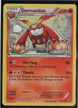 Pokemon Darmanitan 25/114 Black & White Prerelease STAFF Promo Holofoil LP - Image 1