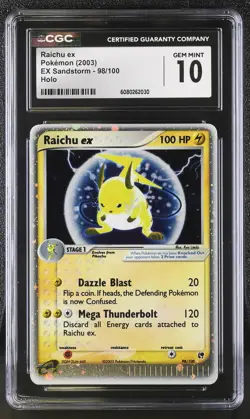 CGC 10 GEM MINT Raichu ex 2003 EX Sandstorm 98/100 Holo Pokemon Card - Image 1