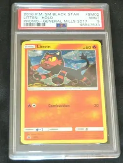 Holo Foil Litten # SM02 General Mills 2017 Promo Set Pokemon Cards PSA 9 MINT - Image 1