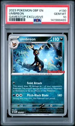 Pokemon PSA 10 2023 Umbreon #130/197 Obsidian Flames Gamestop Promo Reverse Holo - Image 1