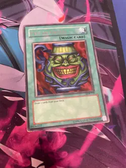 YUGIOH - POT OF GREED - RARE - LOB - HP/DAMAGED - Image 1
