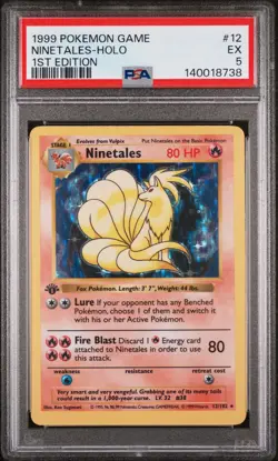1999 POKEMON GAME 1ST ED #12 NINETALES-HOLO PSA 5 - Image 1